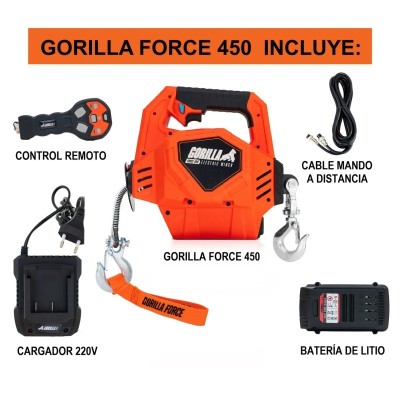 Gorilla Force 450 Winche portátil con batería litio