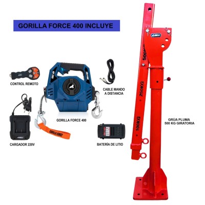 Grúa Giratoria Gorilla Force 400 Winche portátil con batería litio Grúa Giratoria Gorilla Force 400 Winche portátil con batería litio