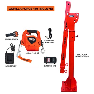 Grúa Giratoria Gorilla Force 450 Winche portátil con batería litio Grúa Giratoria Gorilla Force 450 Winche portátil con batería litio