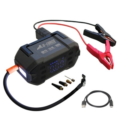 Partidor Arrancador de Baterías 3000A y Compresor 12V con Linterna y Power Bank G-FORCE