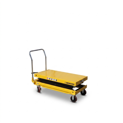 Carro plataforma hidráulico 1.000 kg Miyazaki completamente plegado.